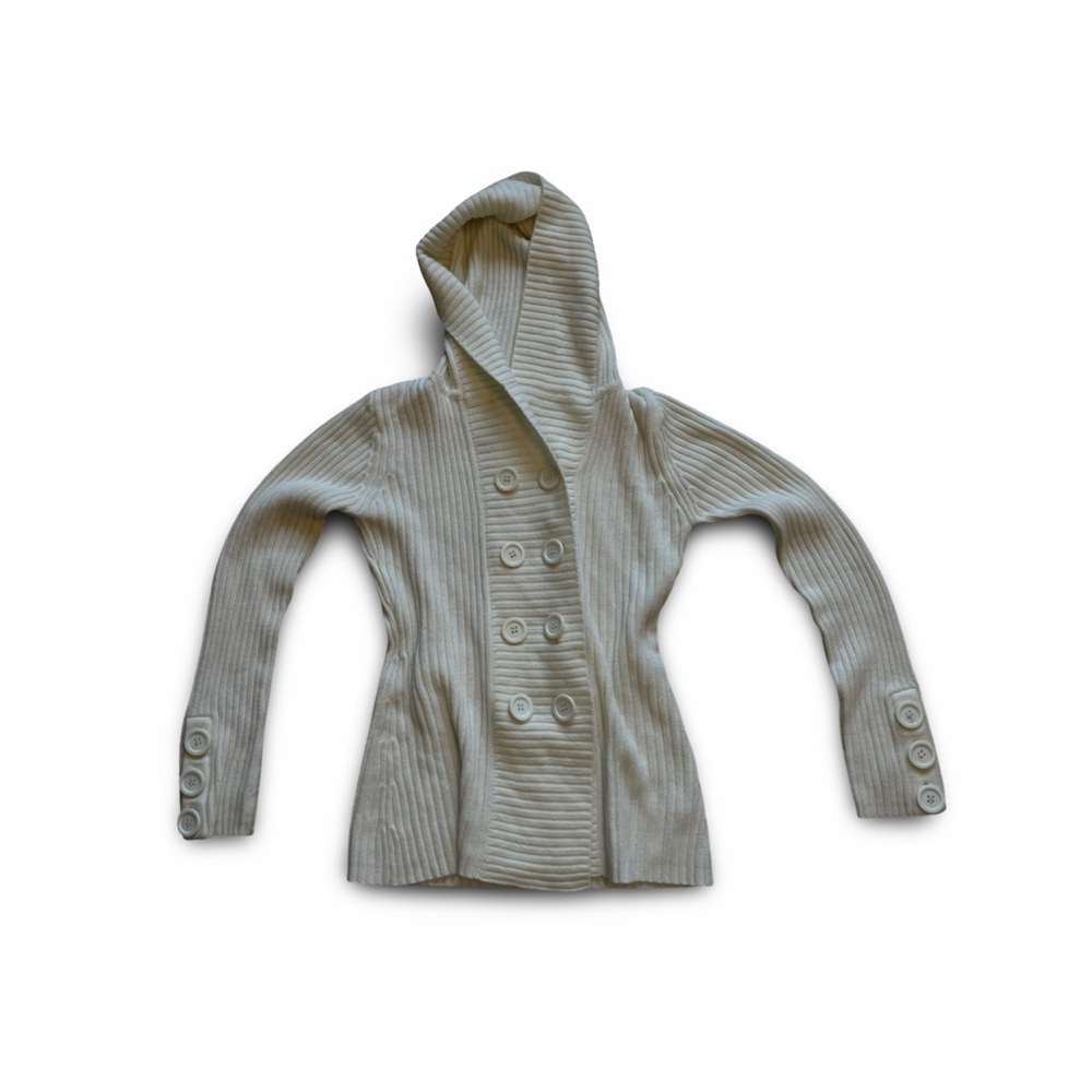 Cream Hooded Cardigan with Button Details
